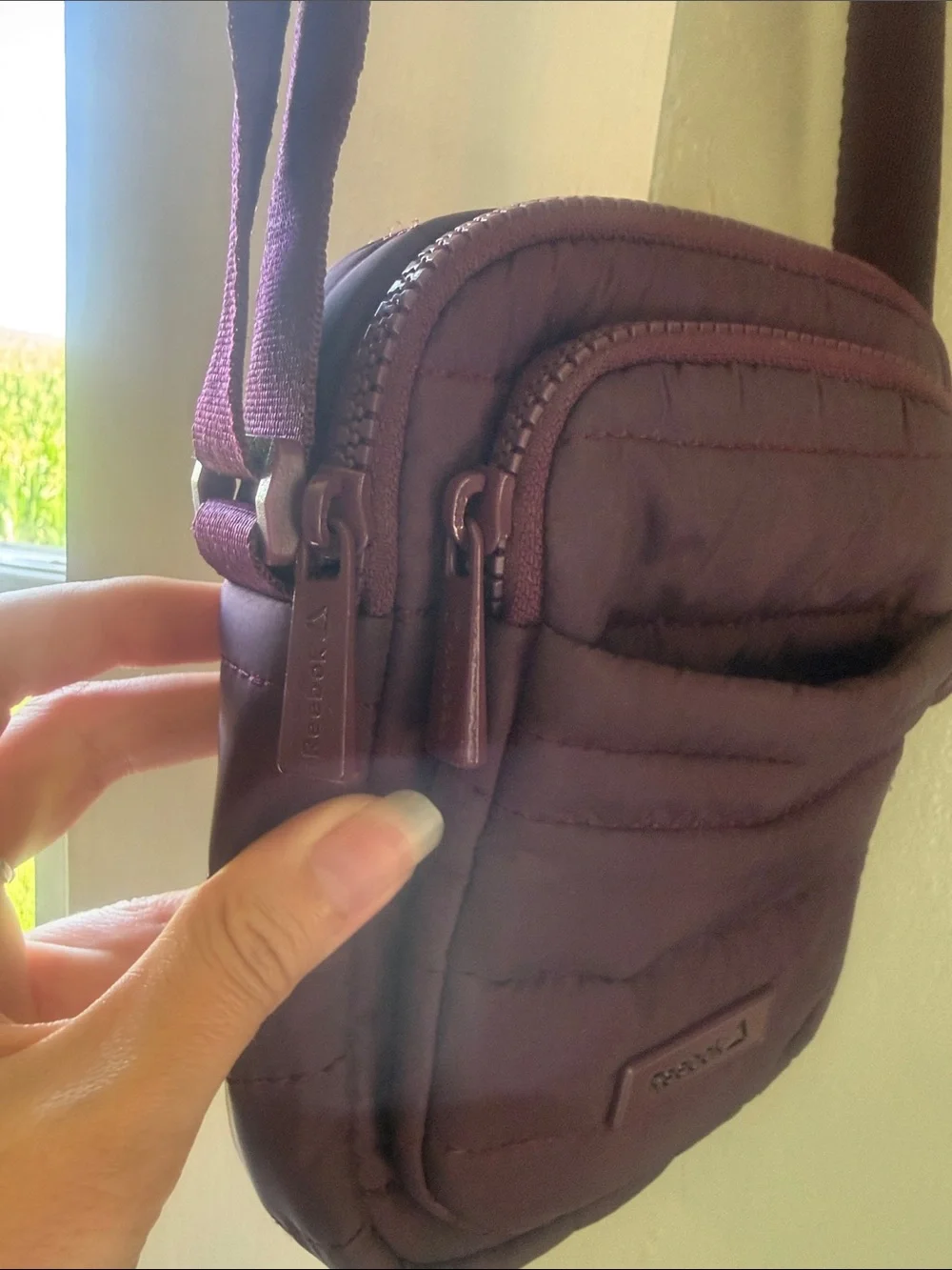 Reebok Plum Purple Quilted Compact Crossbody Bag EUC